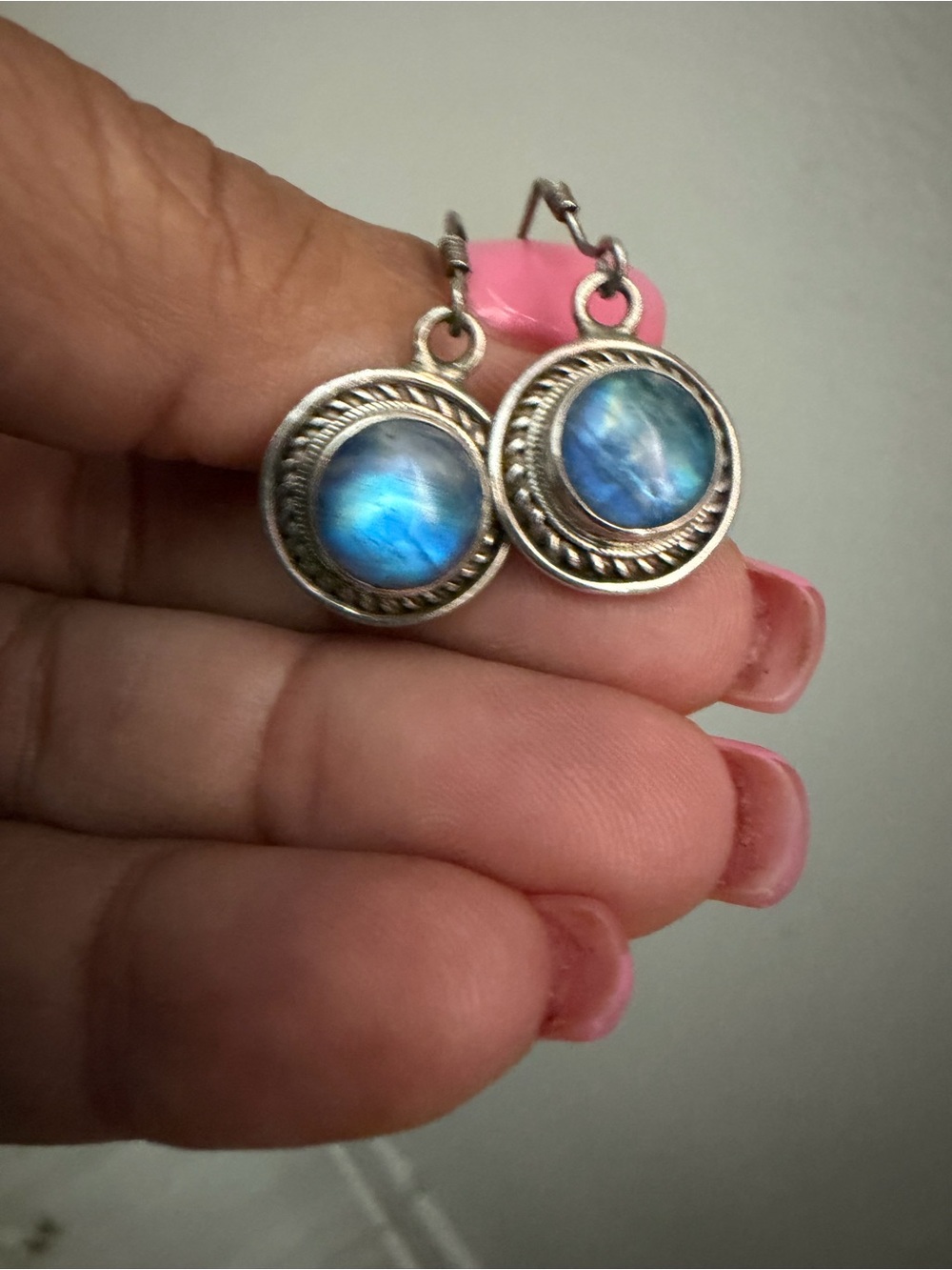 925 Silver Drop Earrings with Blue Opalescent Stone